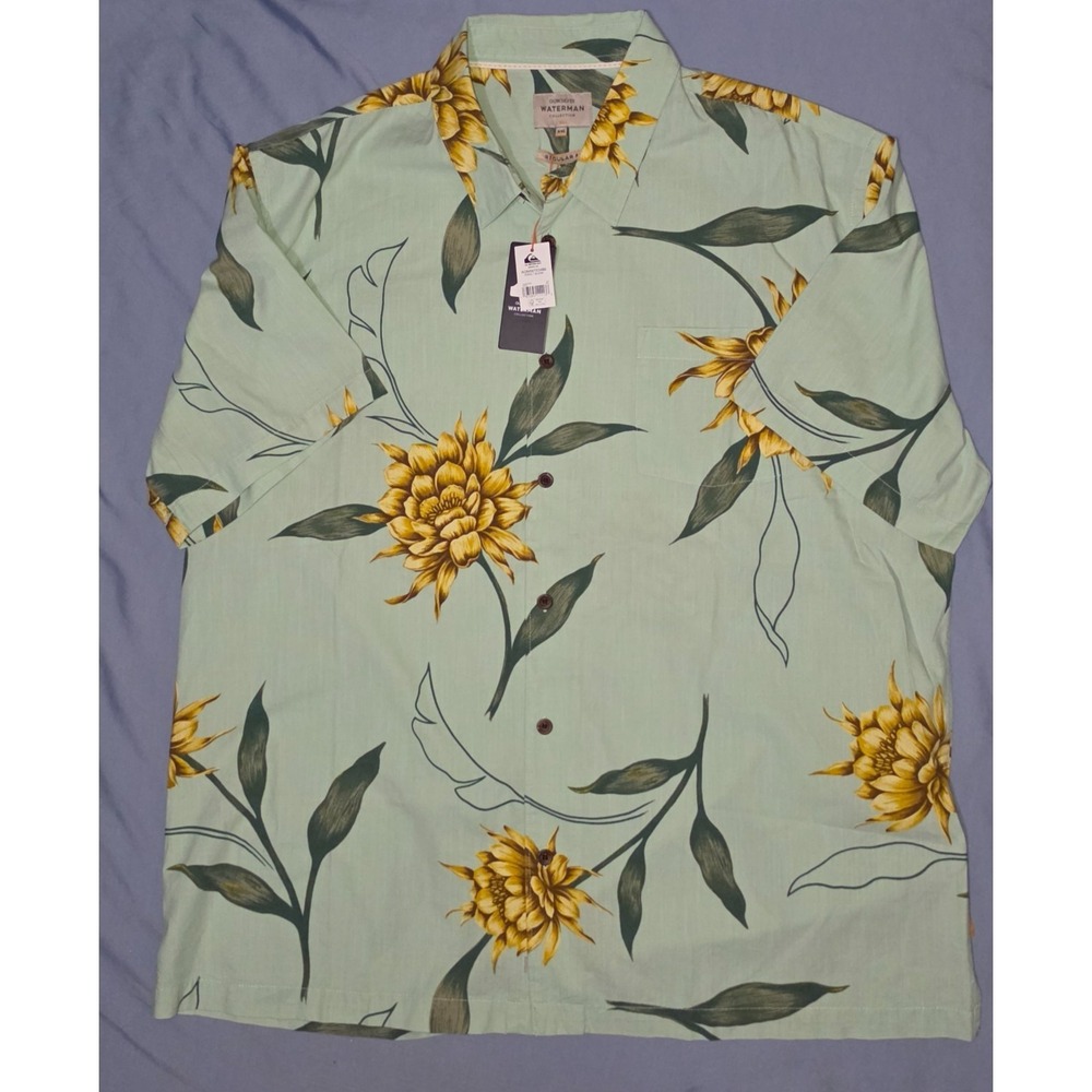 Quiksilver Waterman Men's Hawaiian Perfect Bloom Shirt Green Sz XXL NWT